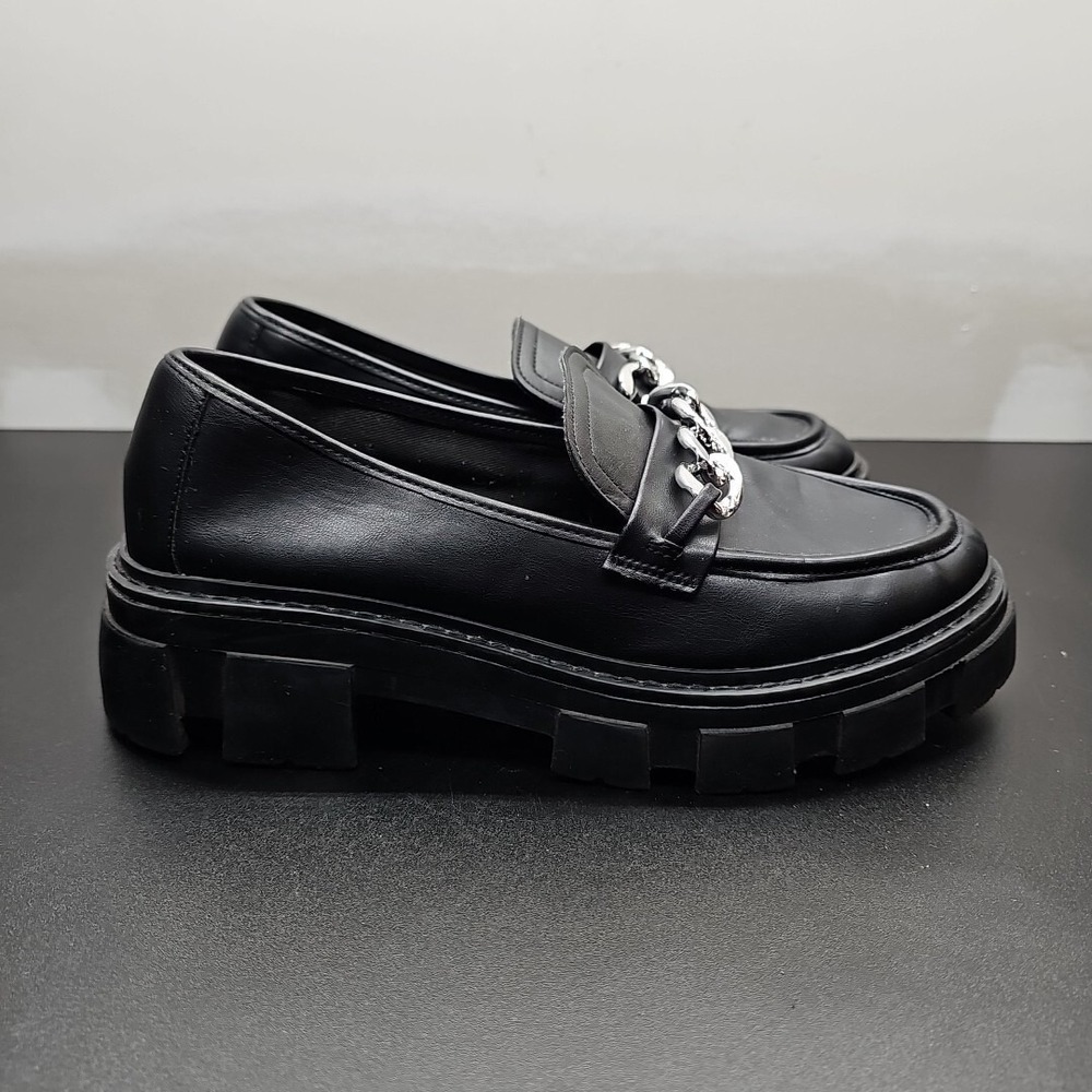 No Boundaries Womens Black Lug Sole Chain Loafers WWNB42FM001 Size 9W Wide - Picture 6 of 11